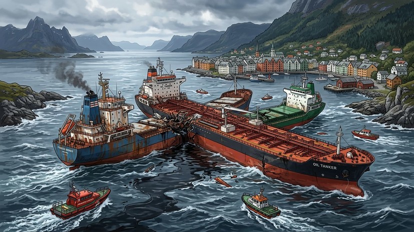 NRK: у берегов норвежского Олесунна столкнулись два судна и нефтяной танкер