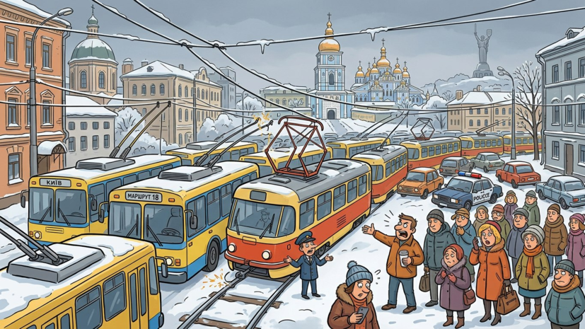 В Киеве остановился городской электротранспорт